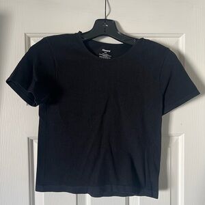 Abound Black Ribbed Short Sleeve Top